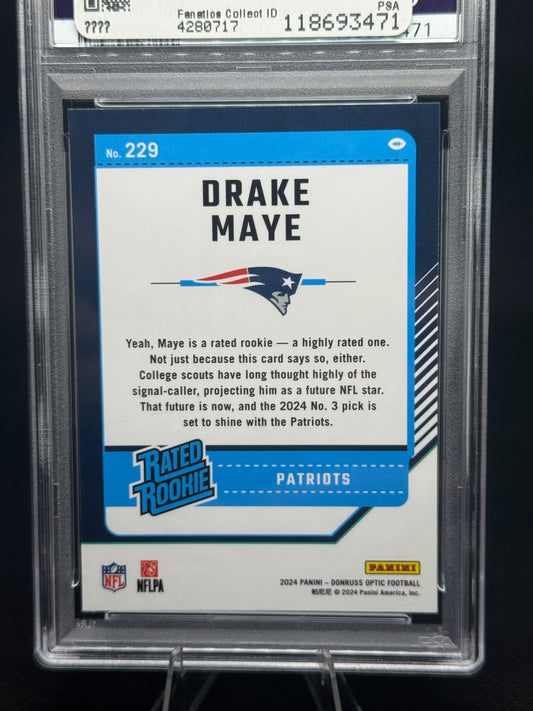 Drake Maye #229 2024 Panini Donruss Optic PSA 9 Mint - Patriots QB