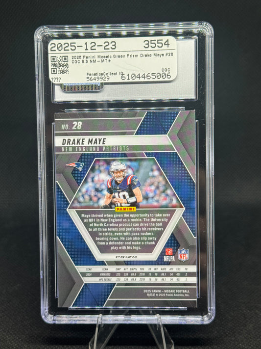 Drake Maye 2025 Panini Mosaic #28 Green 8.5 NM/MINT+ - Patriots QB
