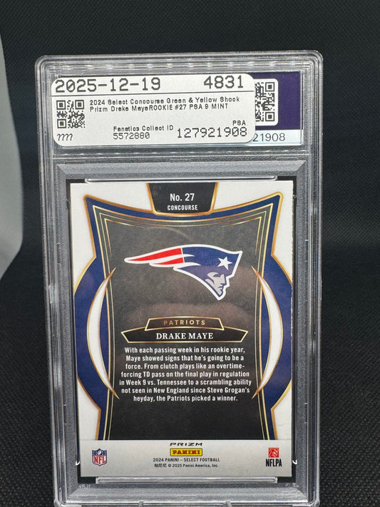 Drake Maye 2024 Select #27 Green & Yellow Shock PSA 9 Mint - Patriots QB