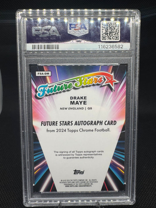 2024 Topps Chrome Future Stars Autos Blue Refractor Drake Maye /150 PSA 9