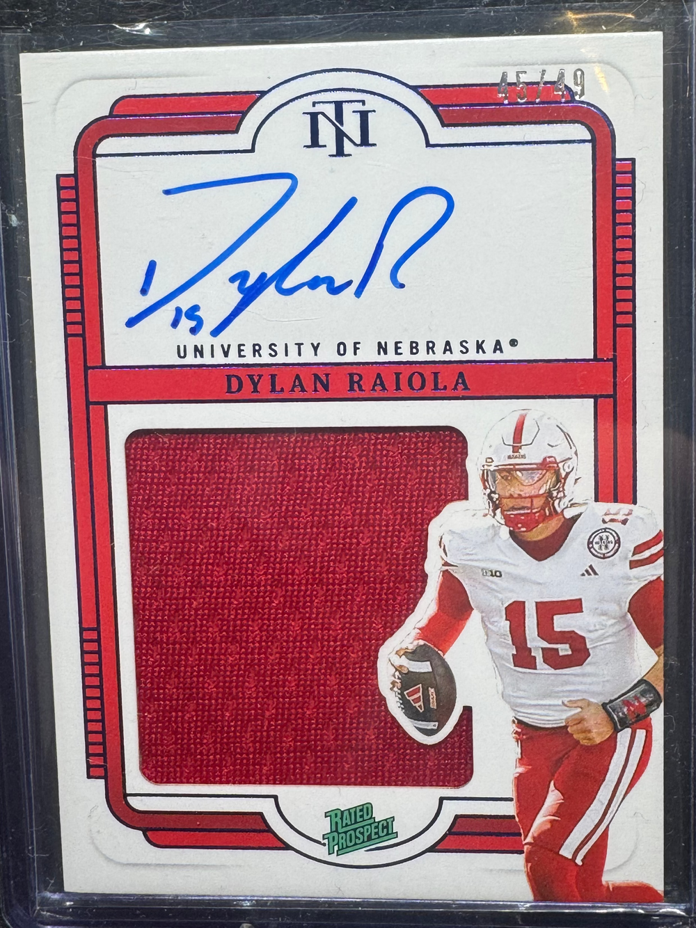 Dylan Raiola 2025 Panini National Treasures True Prospect Patch Auto /49 card - Nebraska QB