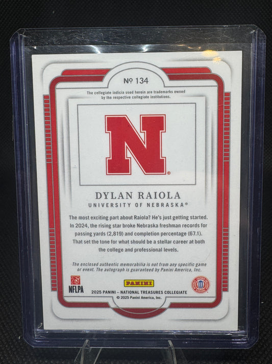 Dylan Raiola 2025 Panini National Treasures True Prospect Patch Auto /49 card - Nebraska QB