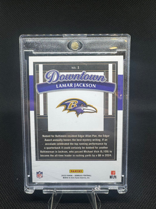 Lamar Jackson 2025 Panini Donruss Downtown #1 card - Ravens MVP