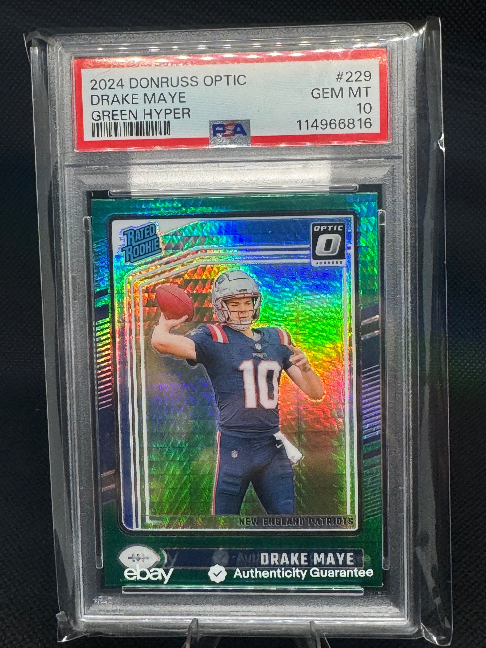 Drake Maye Green Hyper #229 2024 Panini Donruss Optic PSA 10 Gem Mint