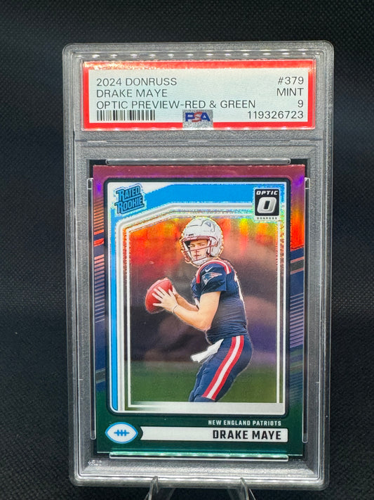 Drake Maye Red Green Optic Preview #379 2024 Panini Donruss PSA 9 Mint