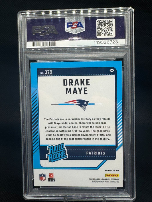 Panini Prizm #329 Drake Maye Red White Blue Prizm Rookie PSA 9 Mint