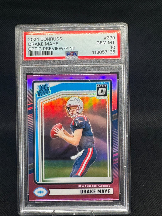 Drake Maye 2024 Donruss #379 Optic Preview Pink Rookie PSA 10 Gem Mint