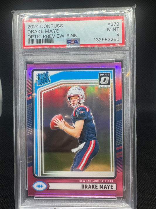 Drake Maye 2024 Donruss #379 Optic Preview Pink Rookie PSA 9 Mint