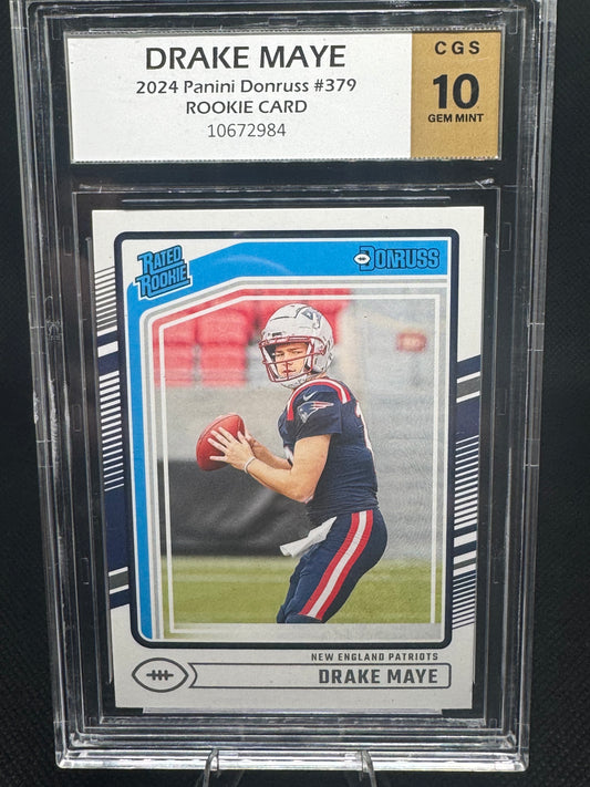 Drake Maye 2024 Panini Donruss #379 Rookie Card CGS 10 Gem Mint - Patriots QB