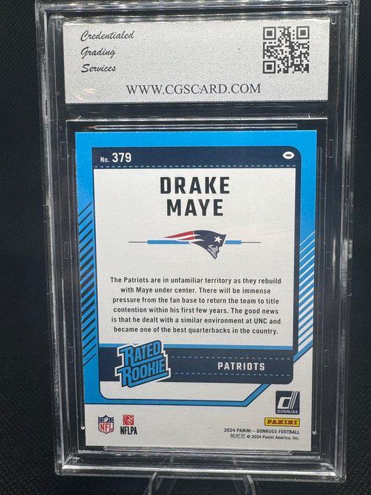 Drake Maye 2024 Panini Donruss #379 Rookie Card CGS 10 Gem Mint - Patriots QB