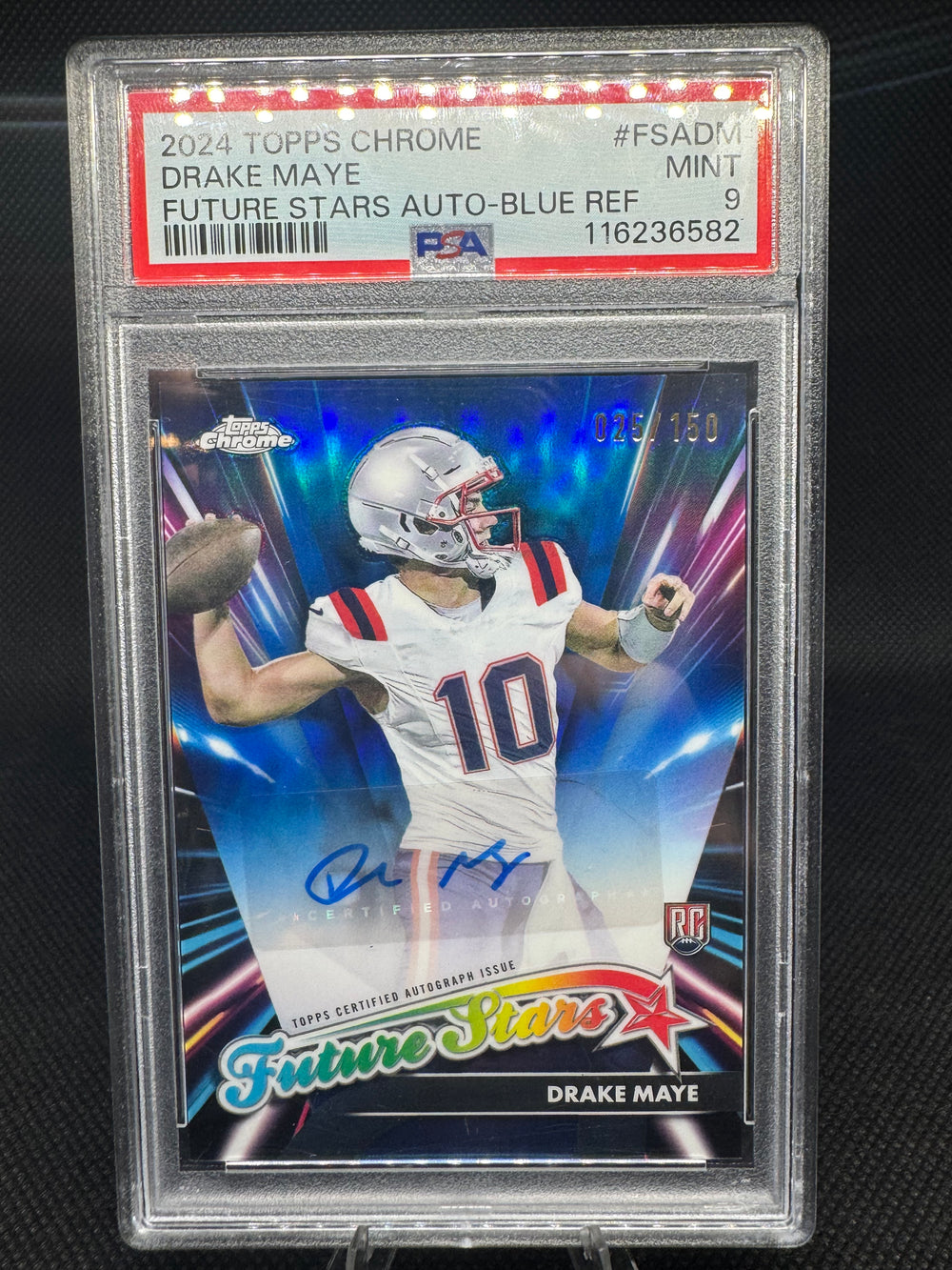 2024 Topps Chrome Future Stars Autos Blue Refractor Drake Maye /150 PSA 9