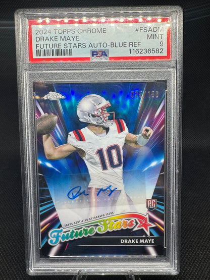 2024 Topps Chrome Future Stars Autos Blue Refractor Drake Maye /150 PSA 9