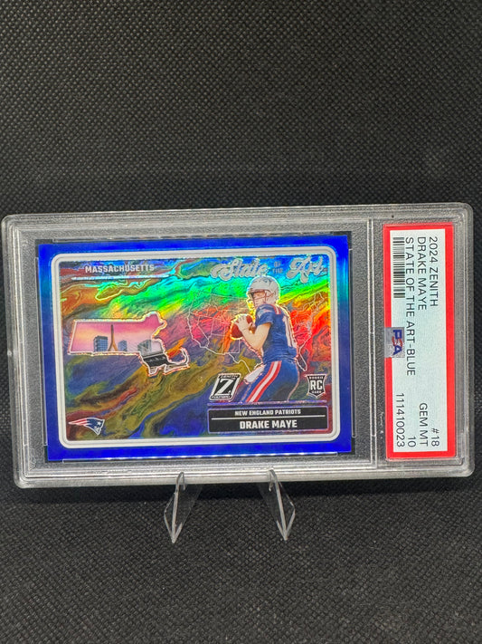 2024 Panini Zenith State Of The Art Blue Prizm Drake Maye /25 #18 PSA 10